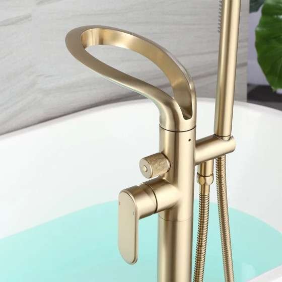 Mitigeur sur Pied Doré Stim – Cascade & Douchette Luxe