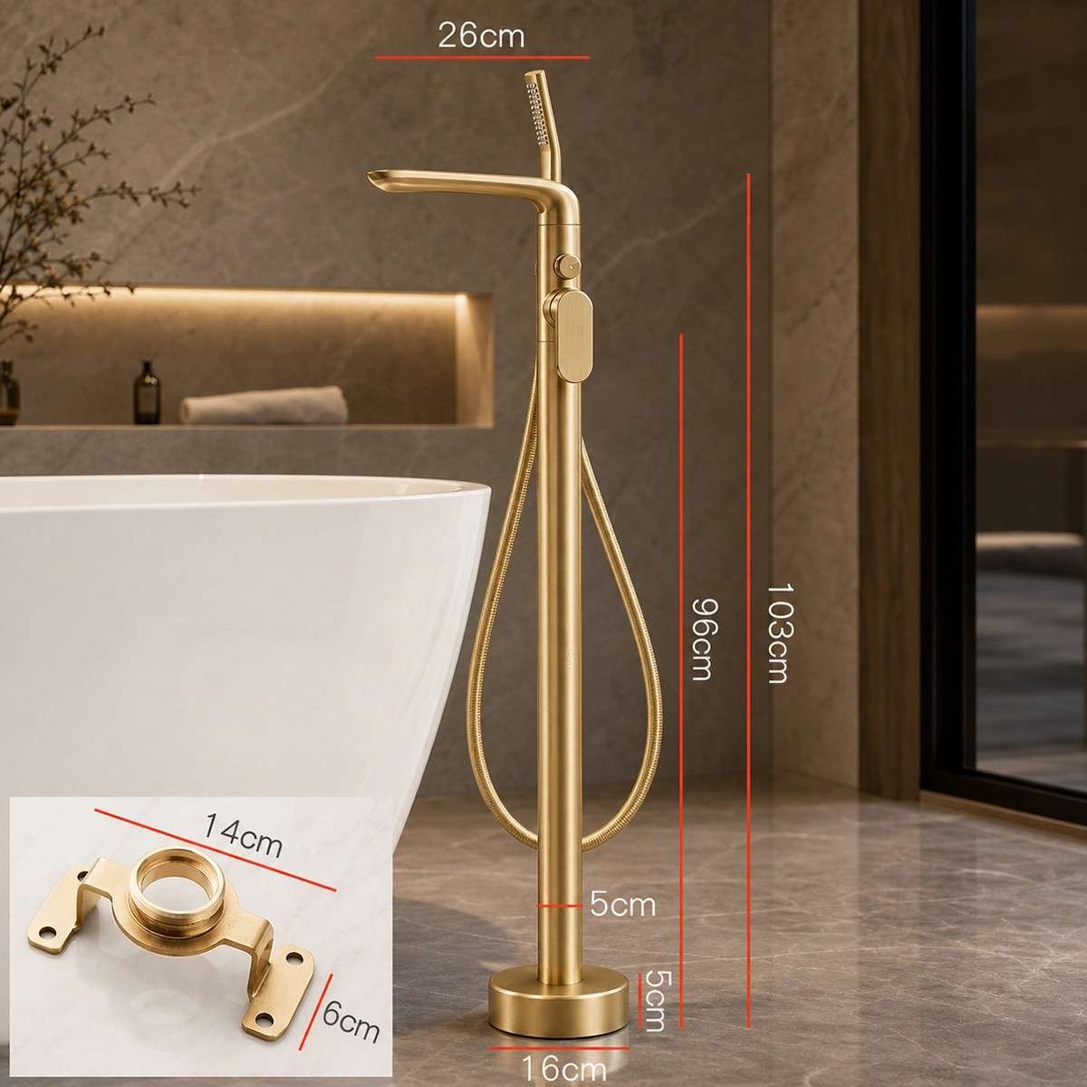 Mitigeur sur Pied Doré Stim – Cascade & Douchette Luxe