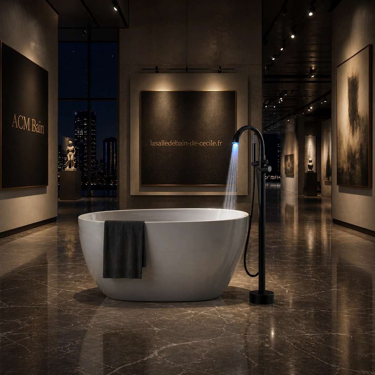 Mitigeur baignoire au sol LED Fusion noir | Design moderne