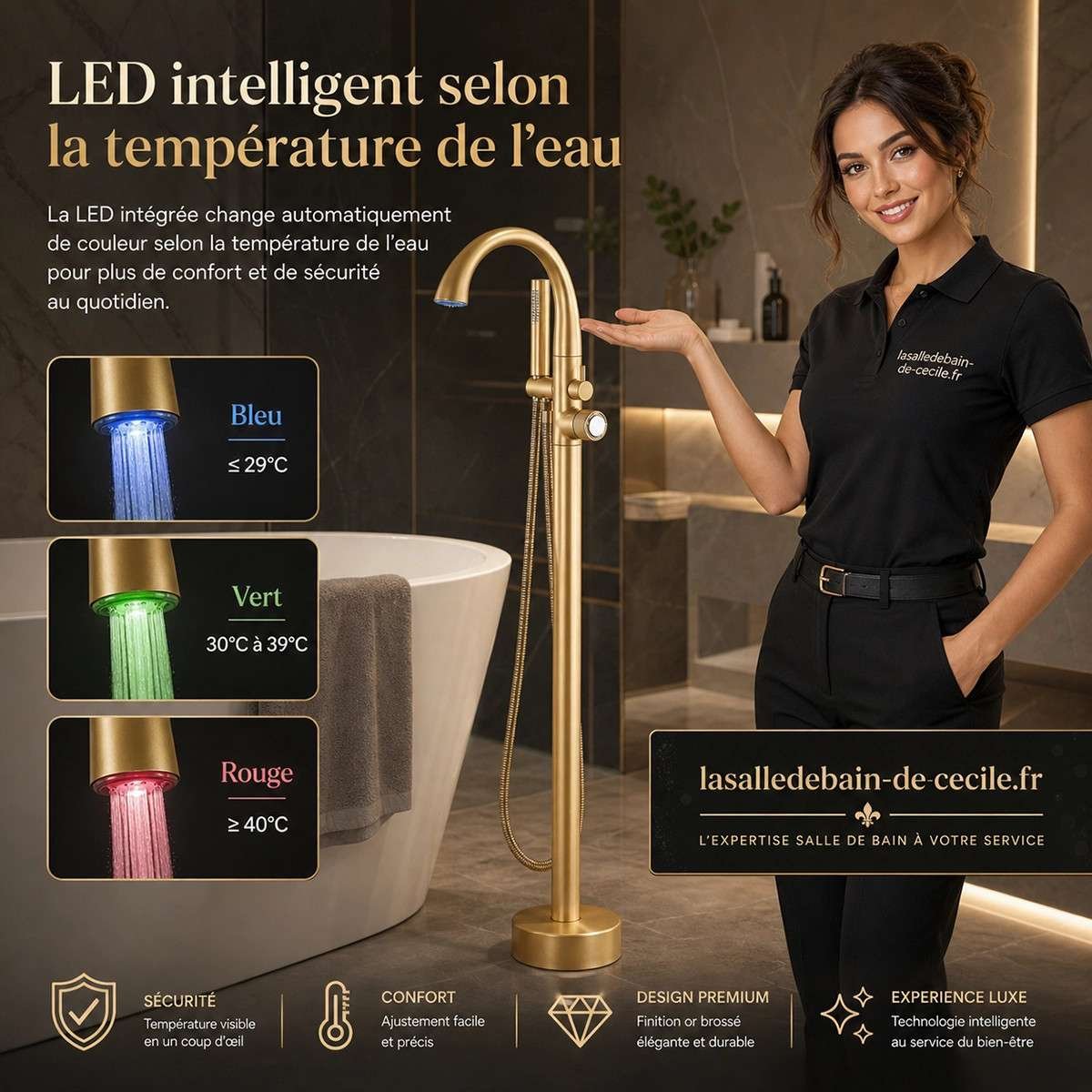 Mitigeur baignoire au sol LED Deep bronze | Design innovant