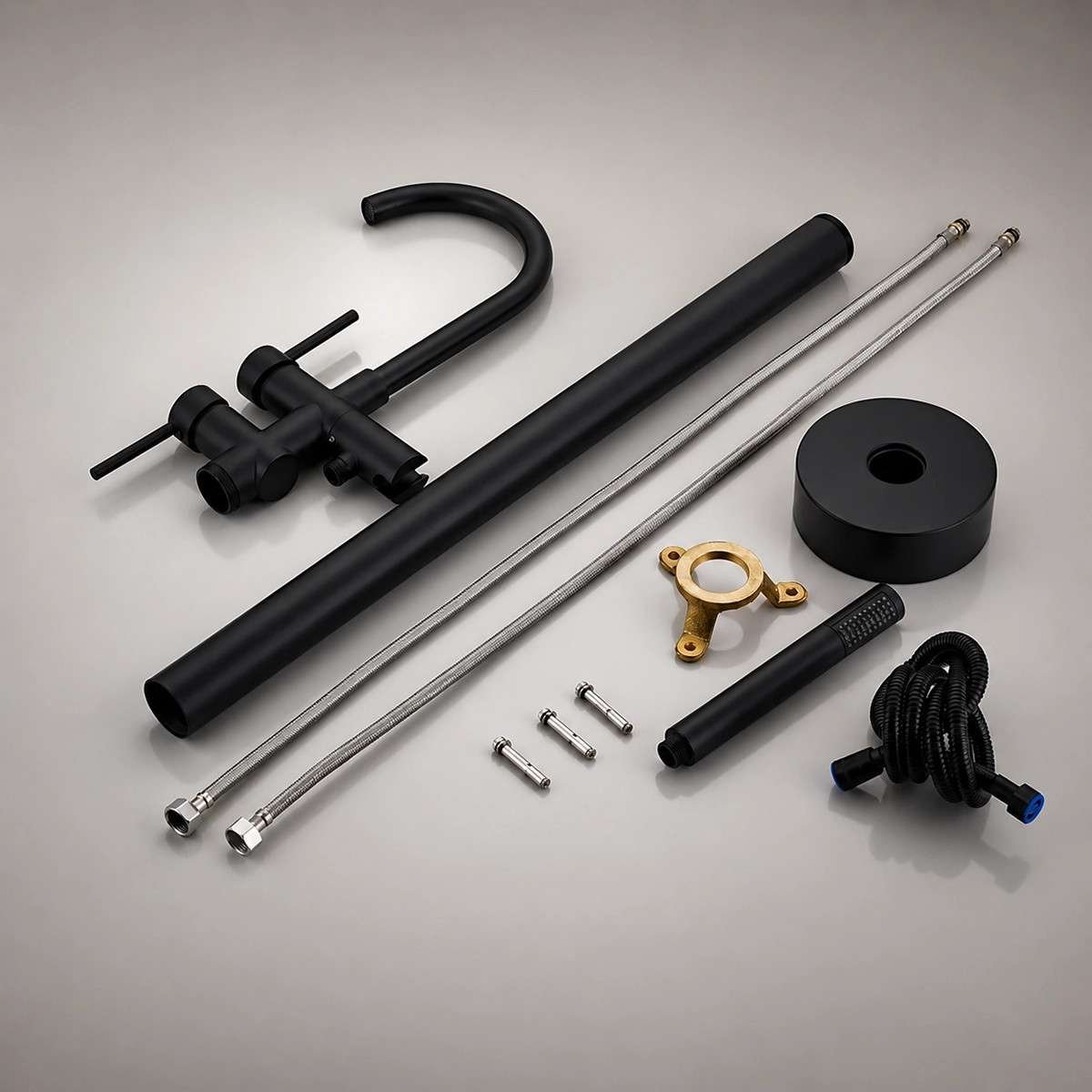 Mitigeur baignoire îlot noir Laps inox – 1180 mm