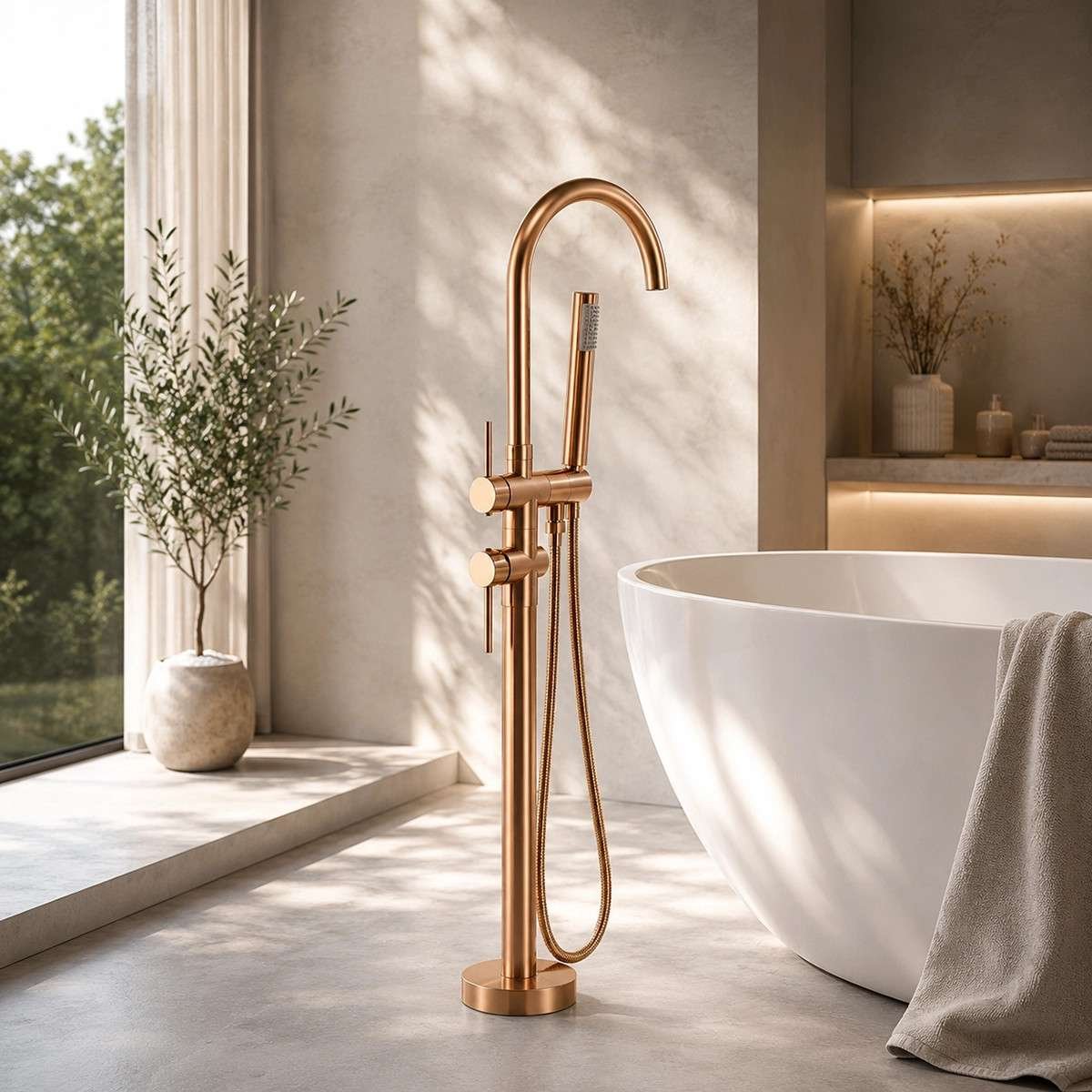 Mitigeur baignoire au sol Boléro or rose | Design luxe