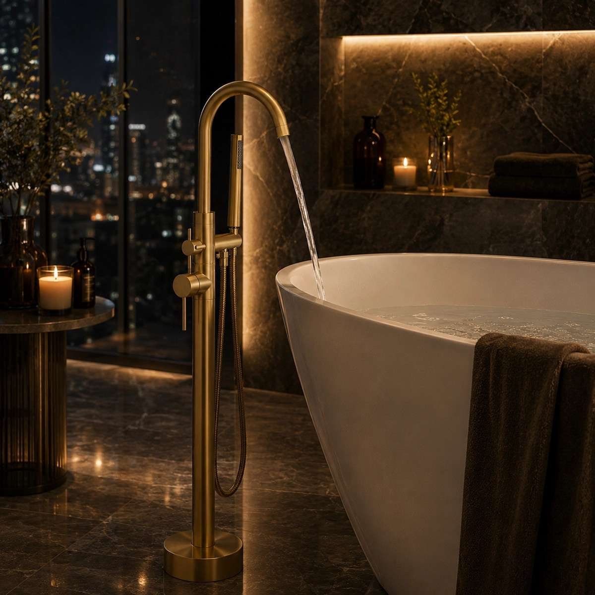 Robinet mitigeur îlot baignoire Salidad bronze au sol