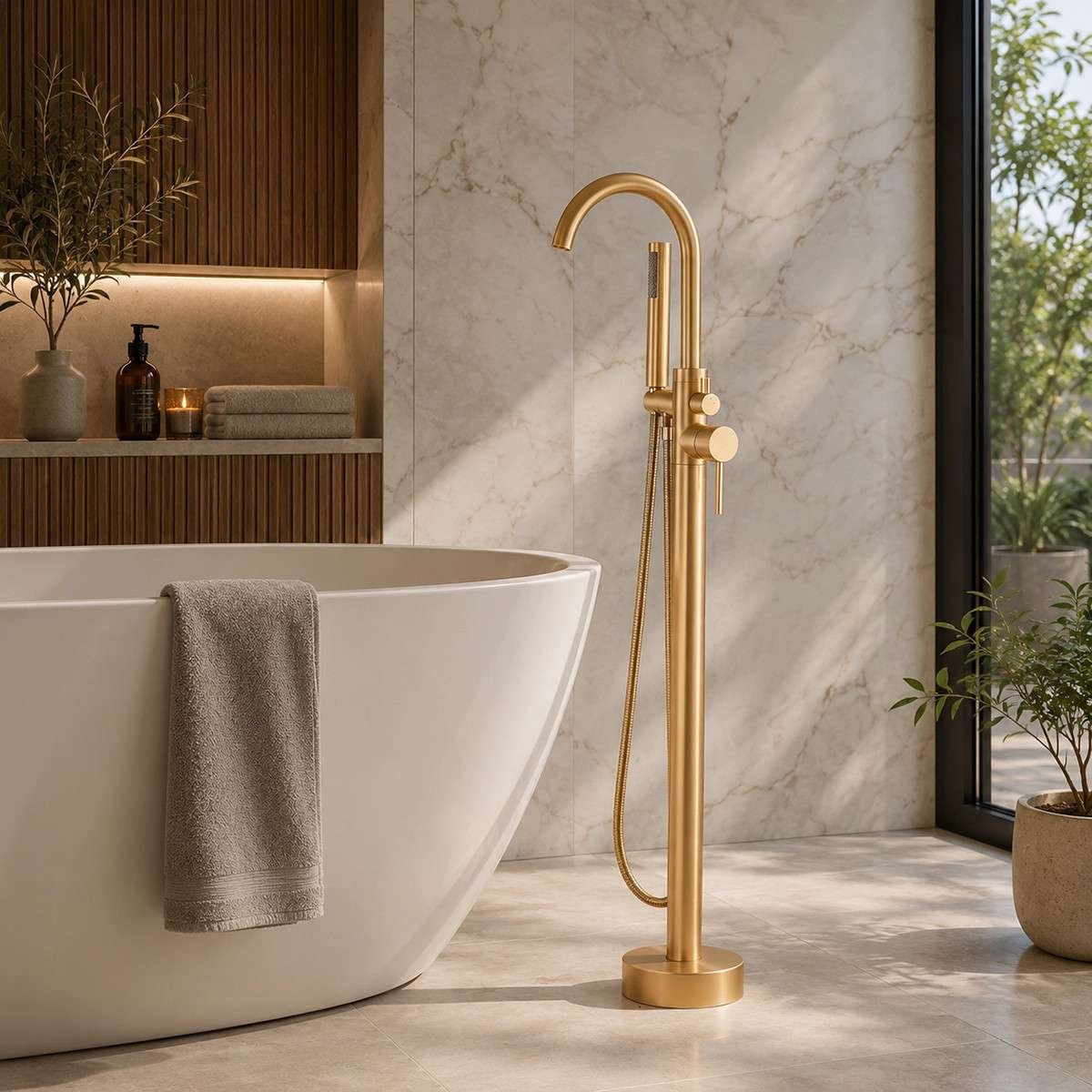Robinet mitigeur îlot baignoire Salidad bronze au sol