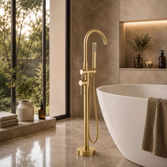 Robinet mitigeur îlot baignoire Salidad bronze au sol
