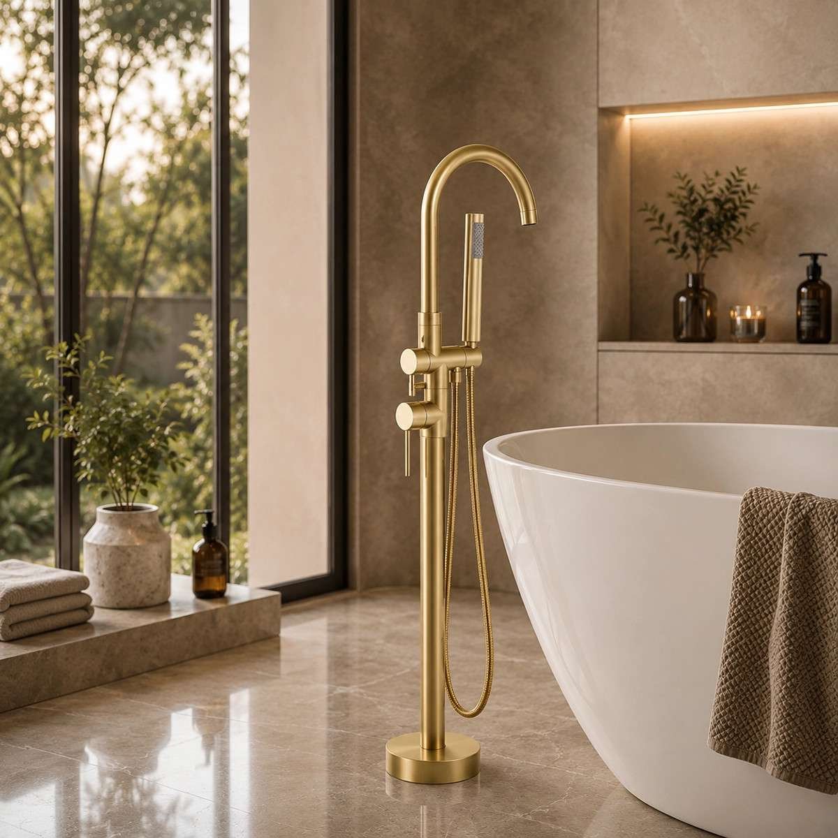 Robinet mitigeur îlot baignoire Salidad bronze au sol