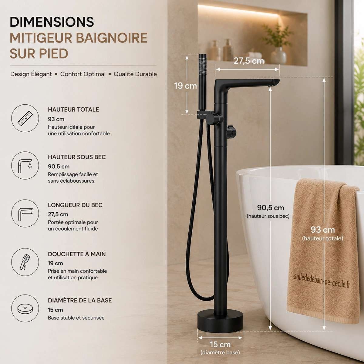 Mitigeur baignoire îlot au sol noir Caen inox