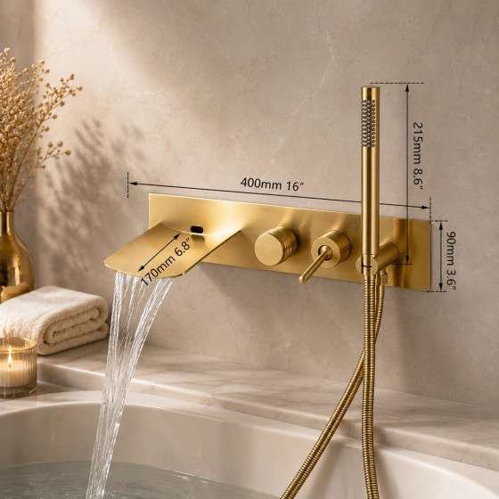 Mitigeur de bain mural Lya doré brossé – Cascade