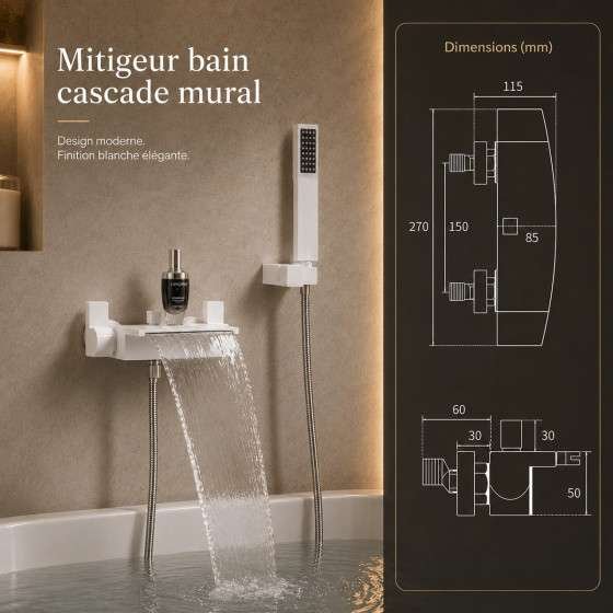 Mitigeur baignoire mural Biggo blanc – Cascade design