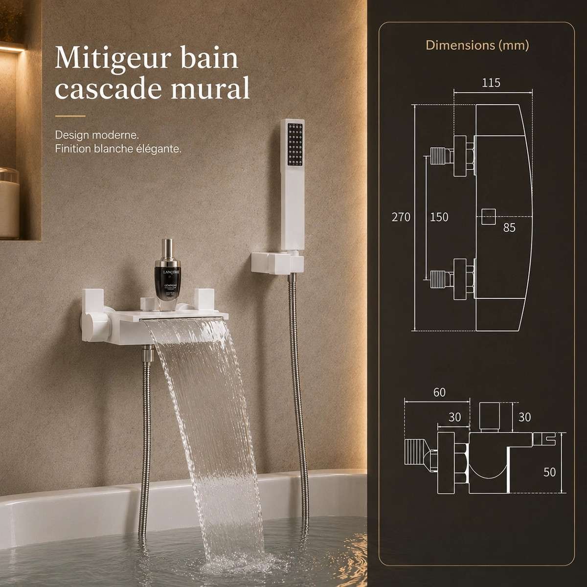 Mitigeur baignoire mural Biggo blanc – Cascade design