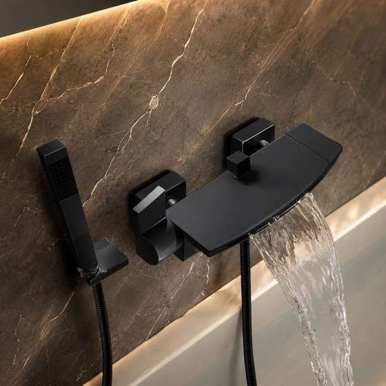 Mitigeur de bain mural Xilor noir mat – Cascade 18 cm