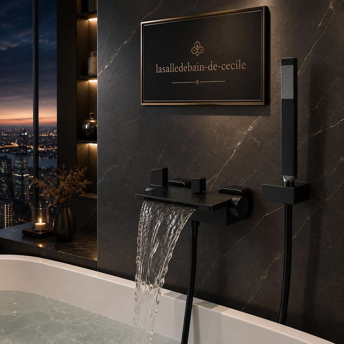 Mitigeur de bain mural Xilor noir mat – Cascade 18 cm