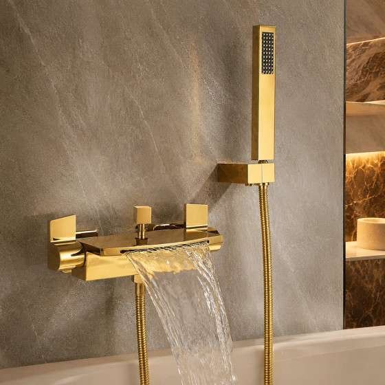 Mitigeur de bain mural Star doré – Cascade 18 cm