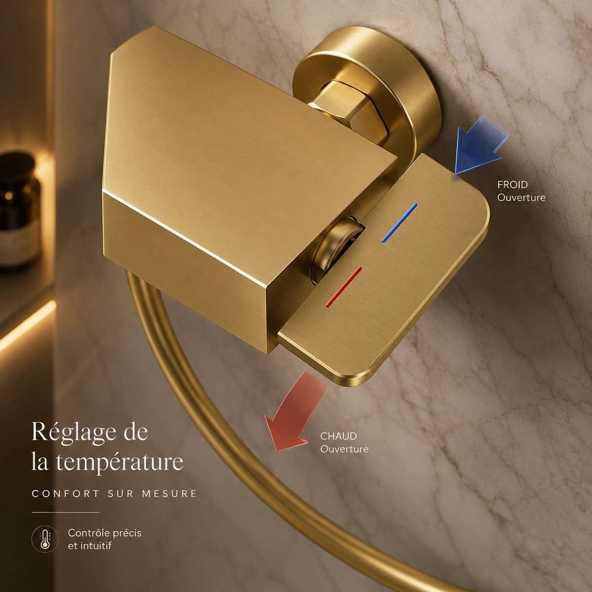 Mitigeur bain-douche Noblesse doré – Jets massants et élégance