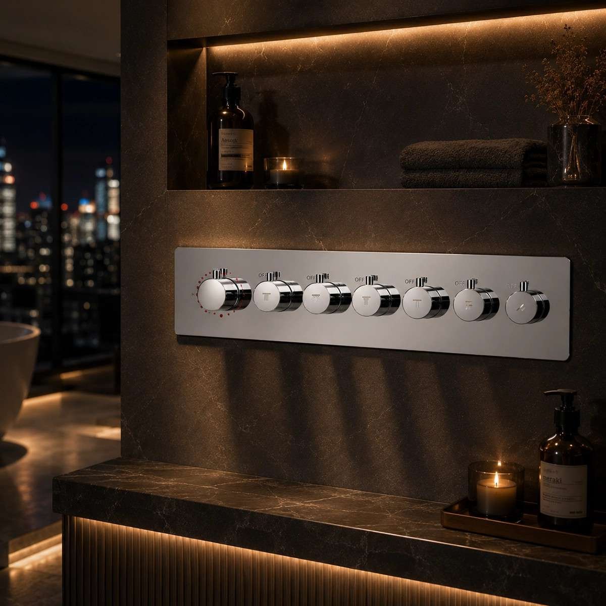 Mitigeur thermostatique Hermès 6 voies encastré chrome