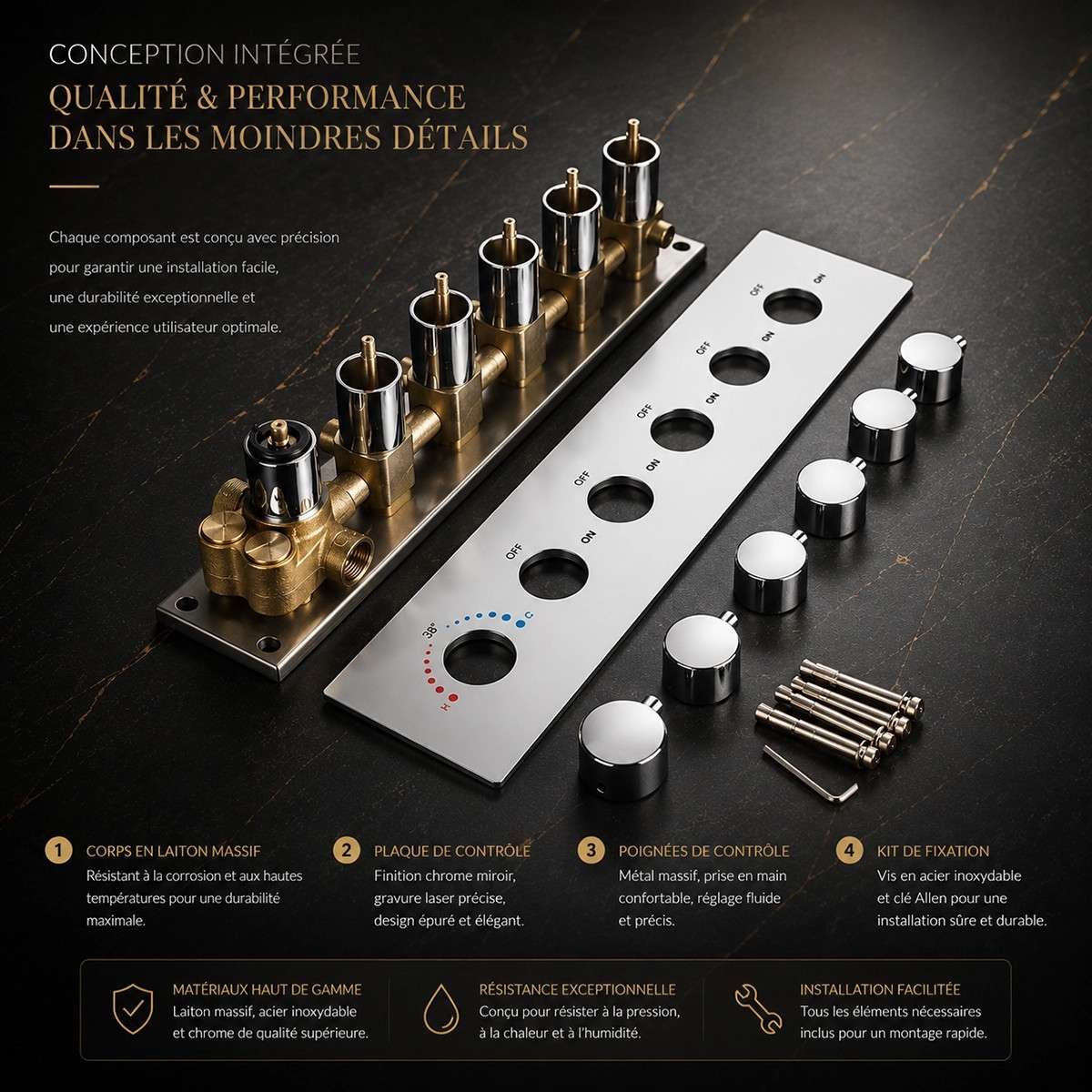 Mitigeur thermostatique Thalassa 5 voies encastré chrome