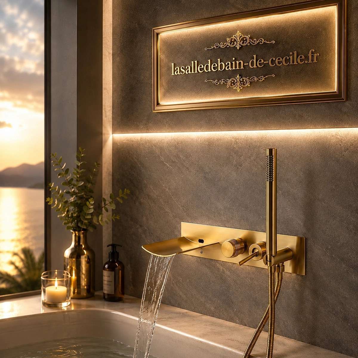 Mitigeur de bain mural Lya doré brossé – Cascade