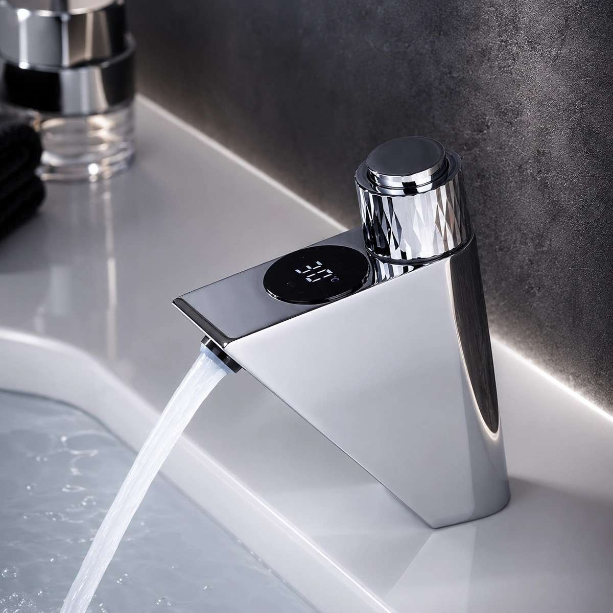 Mitigeur lavabo électronique chrome avec affichage – Time