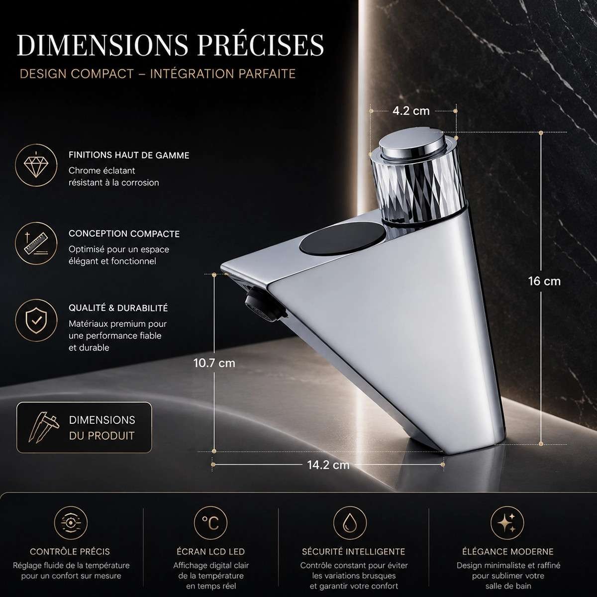 Mitigeur lavabo électronique chrome avec affichage – Time
