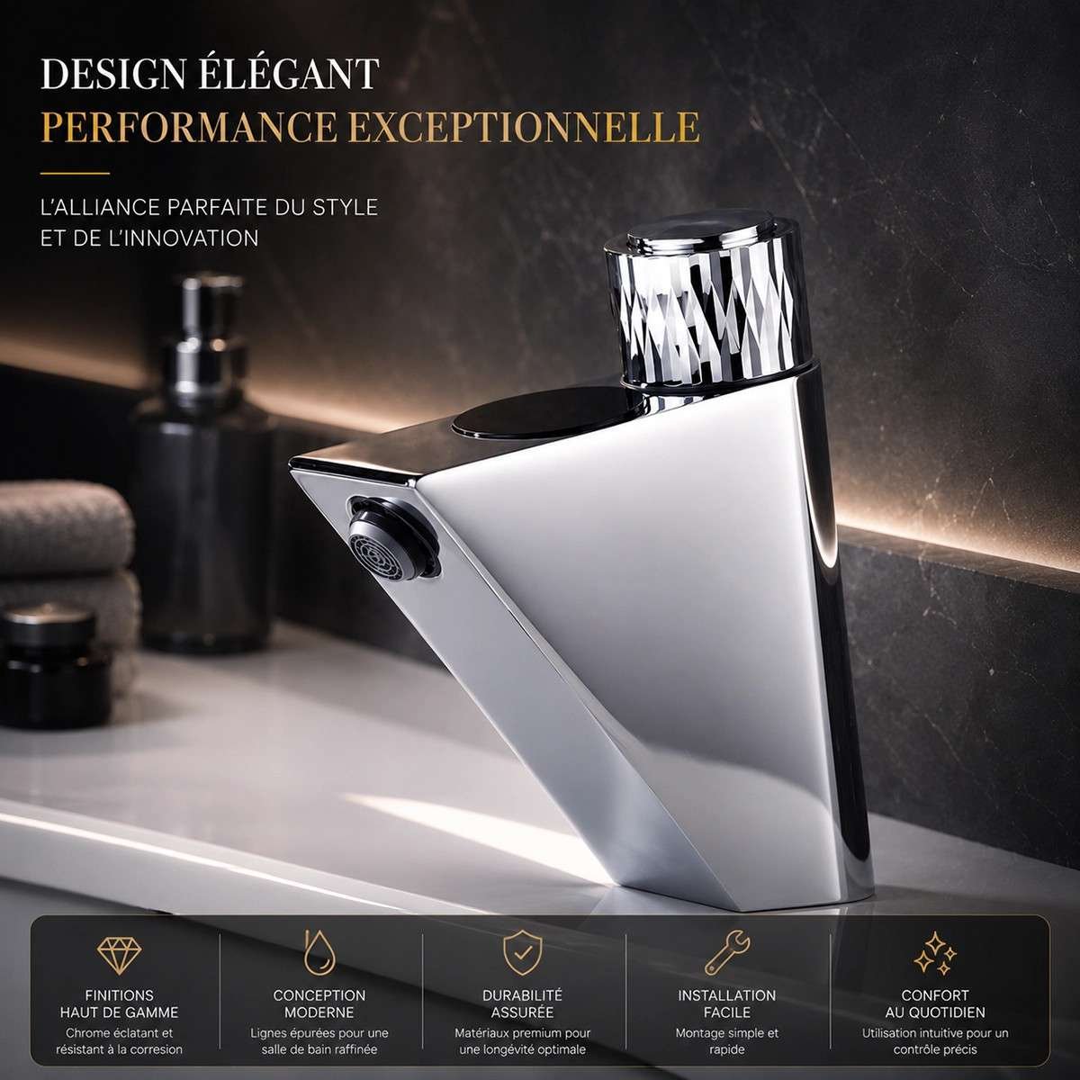 Mitigeur lavabo électronique chrome avec affichage – Time
