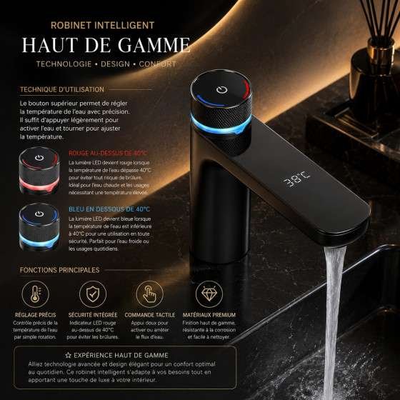 Mitigeur lavabo électronique noir avec affichage – Versus