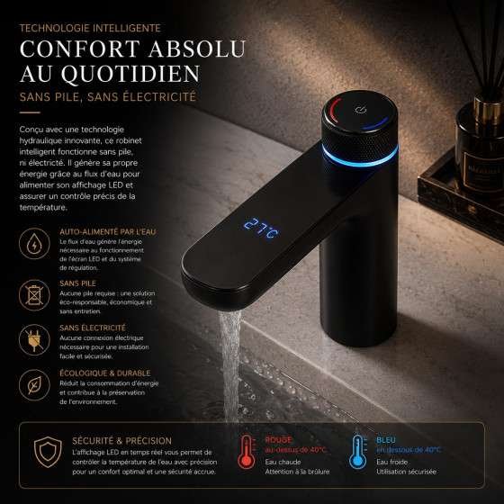 Mitigeur lavabo électronique noir avec affichage – Versus