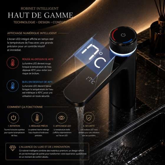 Mitigeur lavabo électronique noir avec affichage – Versus
