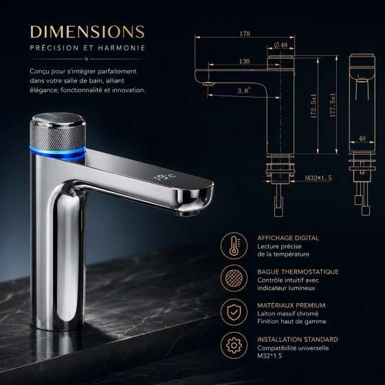 Mitigeur lavabo électronique chrome inox – Electro