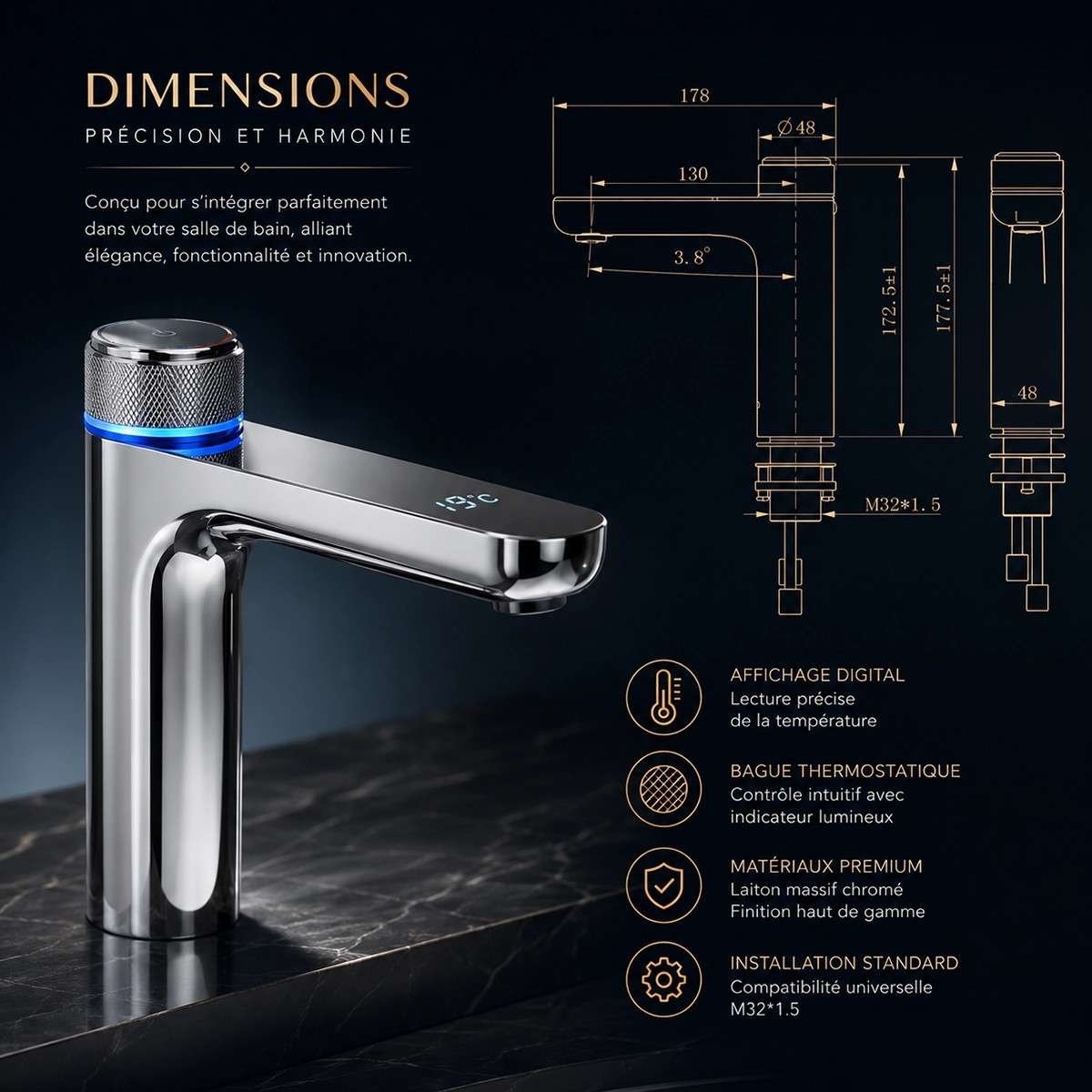 Mitigeur lavabo électronique chrome inox – Electro