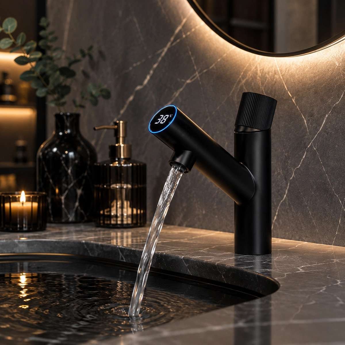 Mitigeur lavabo électronique noir, Iso