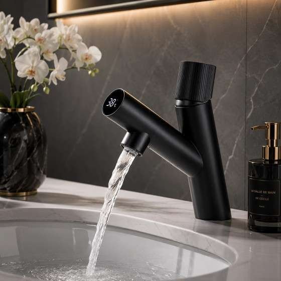 Mitigeur lavabo électronique noir, Iso