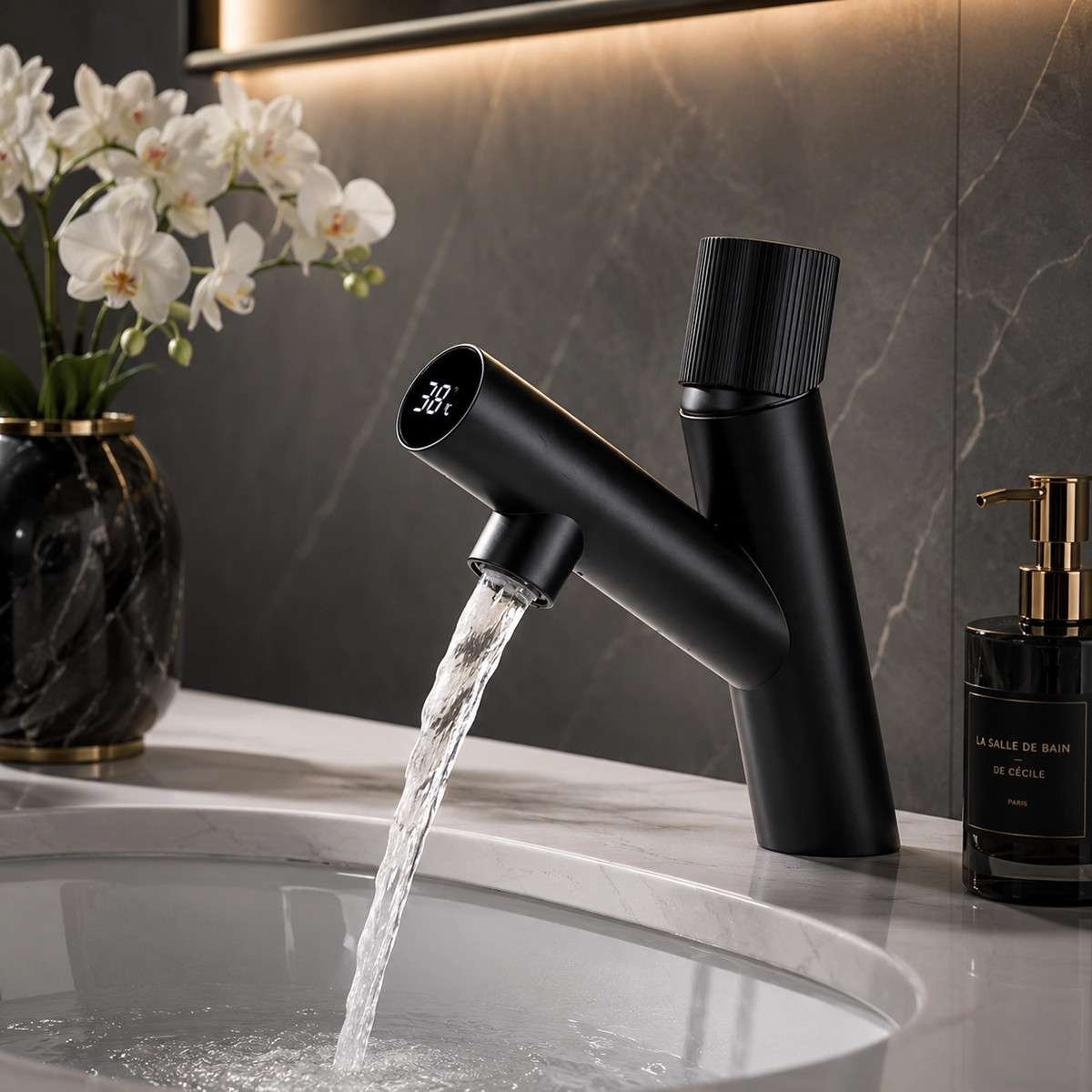 Mitigeur lavabo électronique noir, Iso