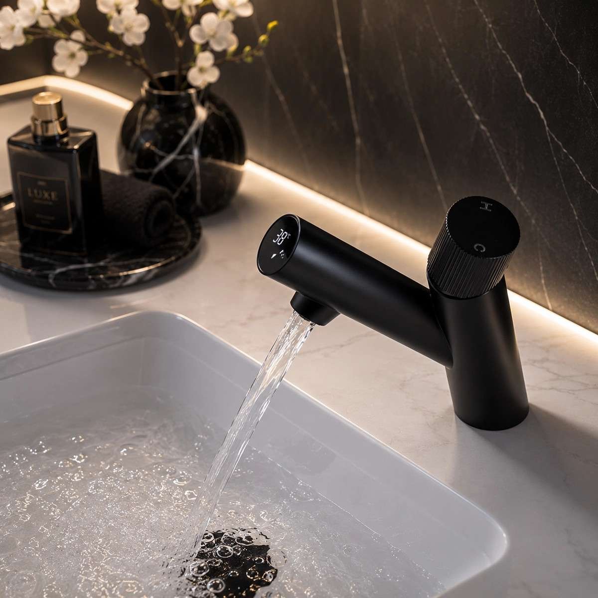 Mitigeur lavabo électronique noir, Iso