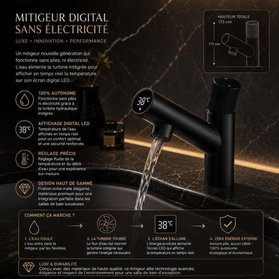Mitigeur lavabo électronique noir, Iso