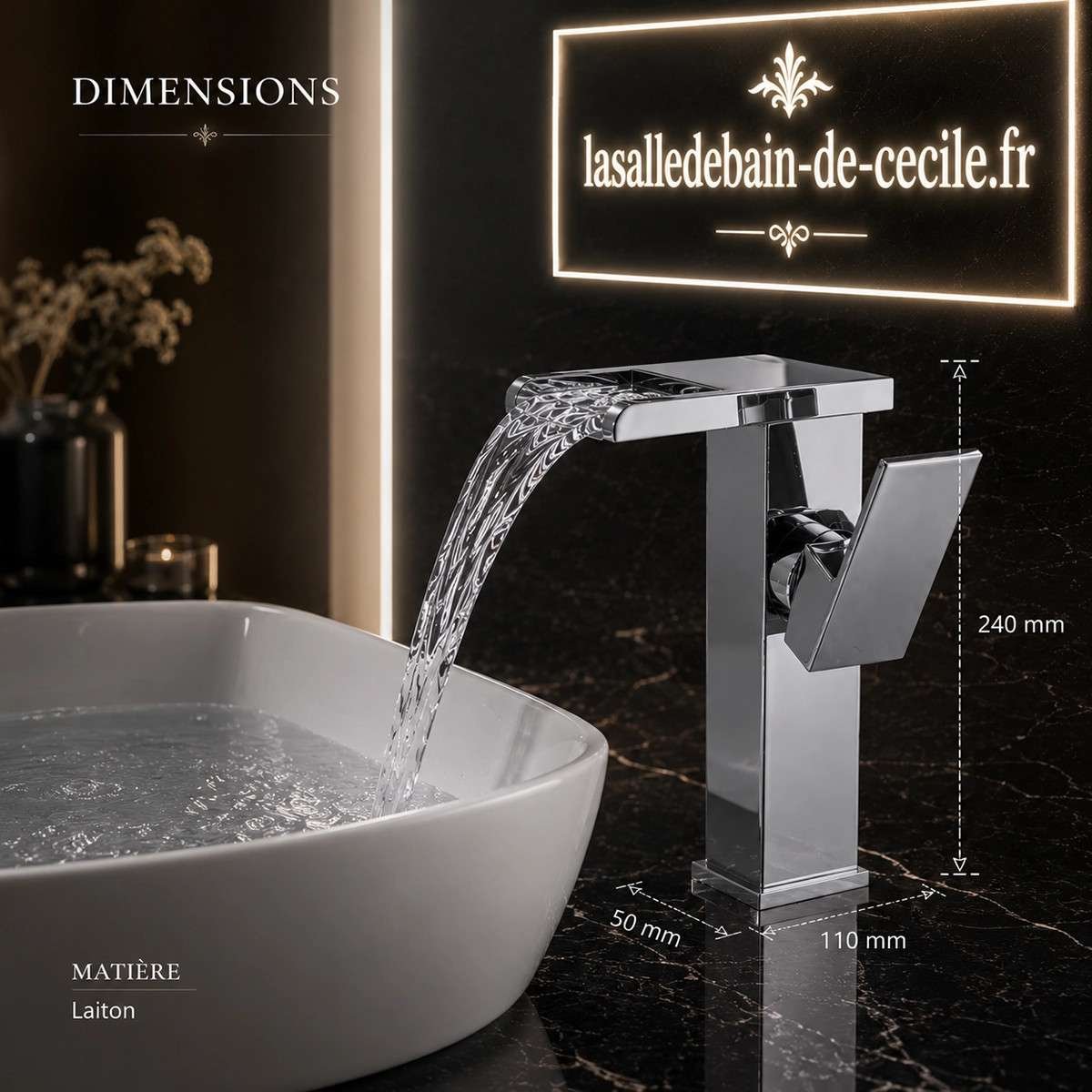 Mitigeur lavabo LED Proton chrome | Cascade lumineuse
