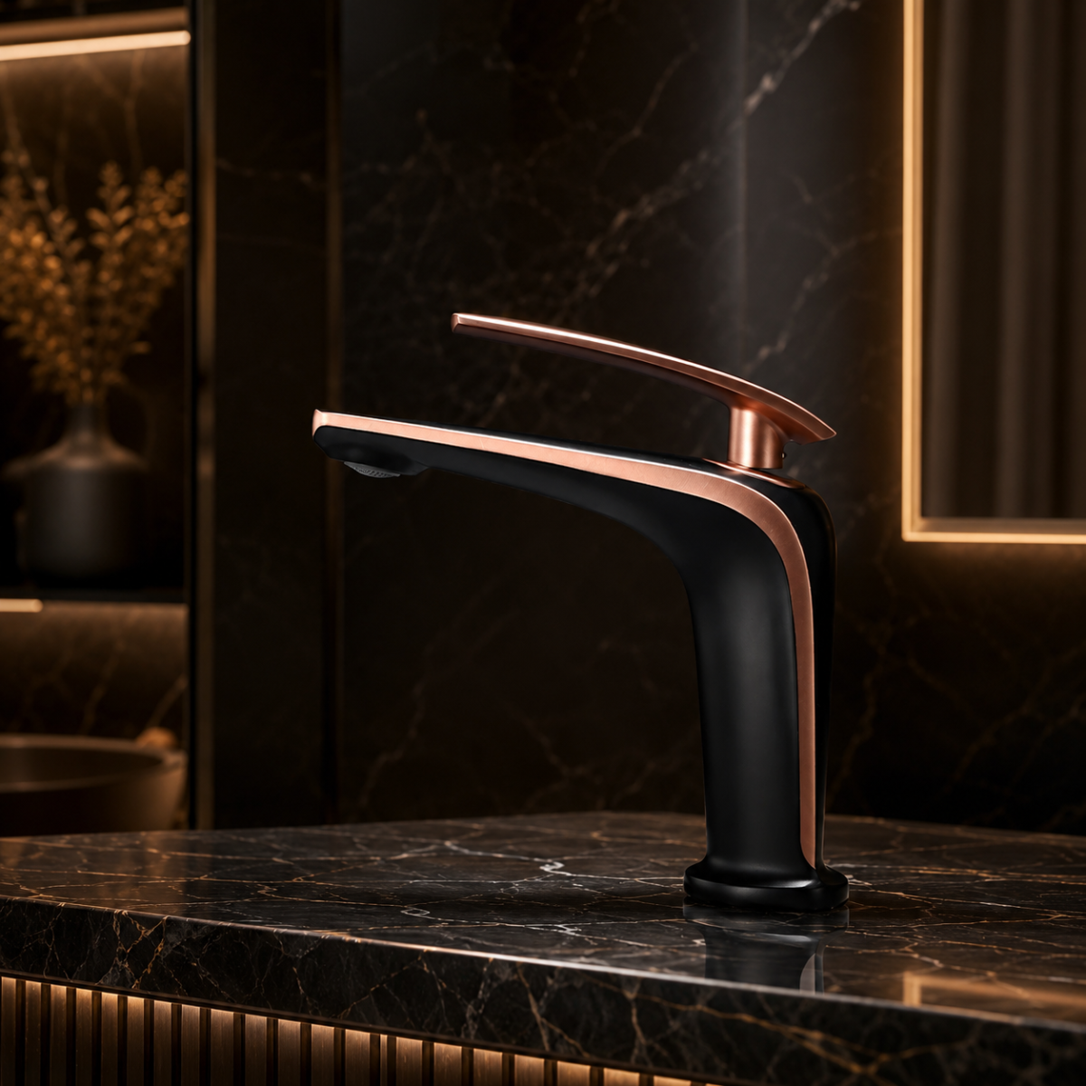 Mitigeur lavabo Zao or rose et noir | Design haut de gamme