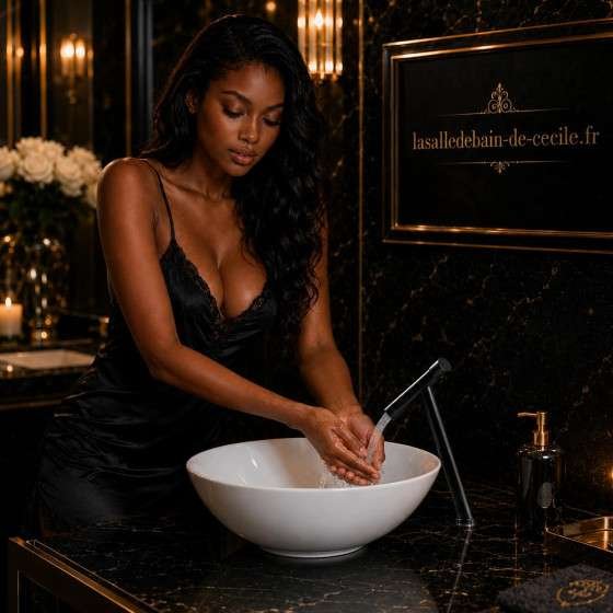 Mitigeur lavabo surélevé Kyo noir | Design incliné moderne