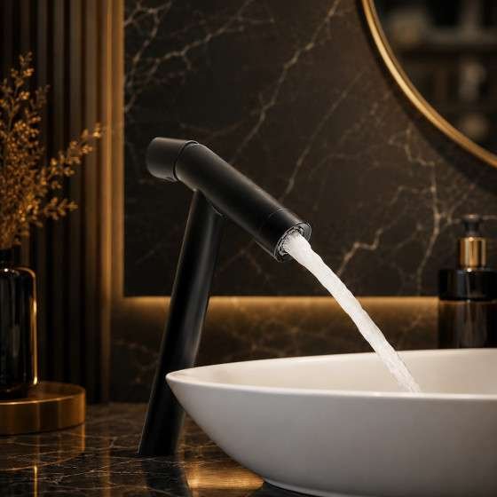 Mitigeur lavabo surélevé Kyo noir | Design incliné moderne