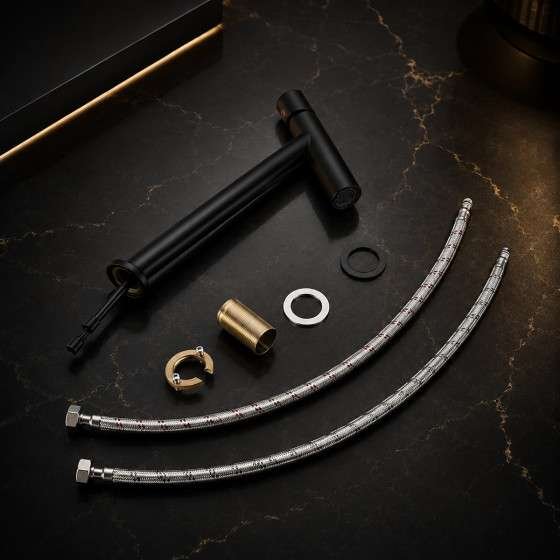 Mitigeur lavabo surélevé Kyo noir | Design incliné moderne