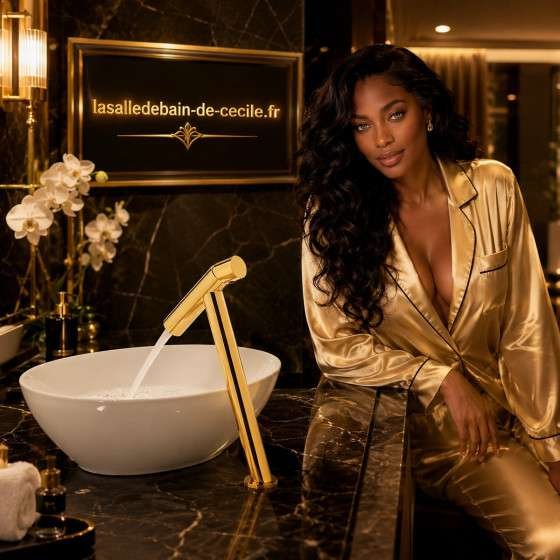 Mitigeur lavabo surélevé Cross doré | Design incliné luxe
