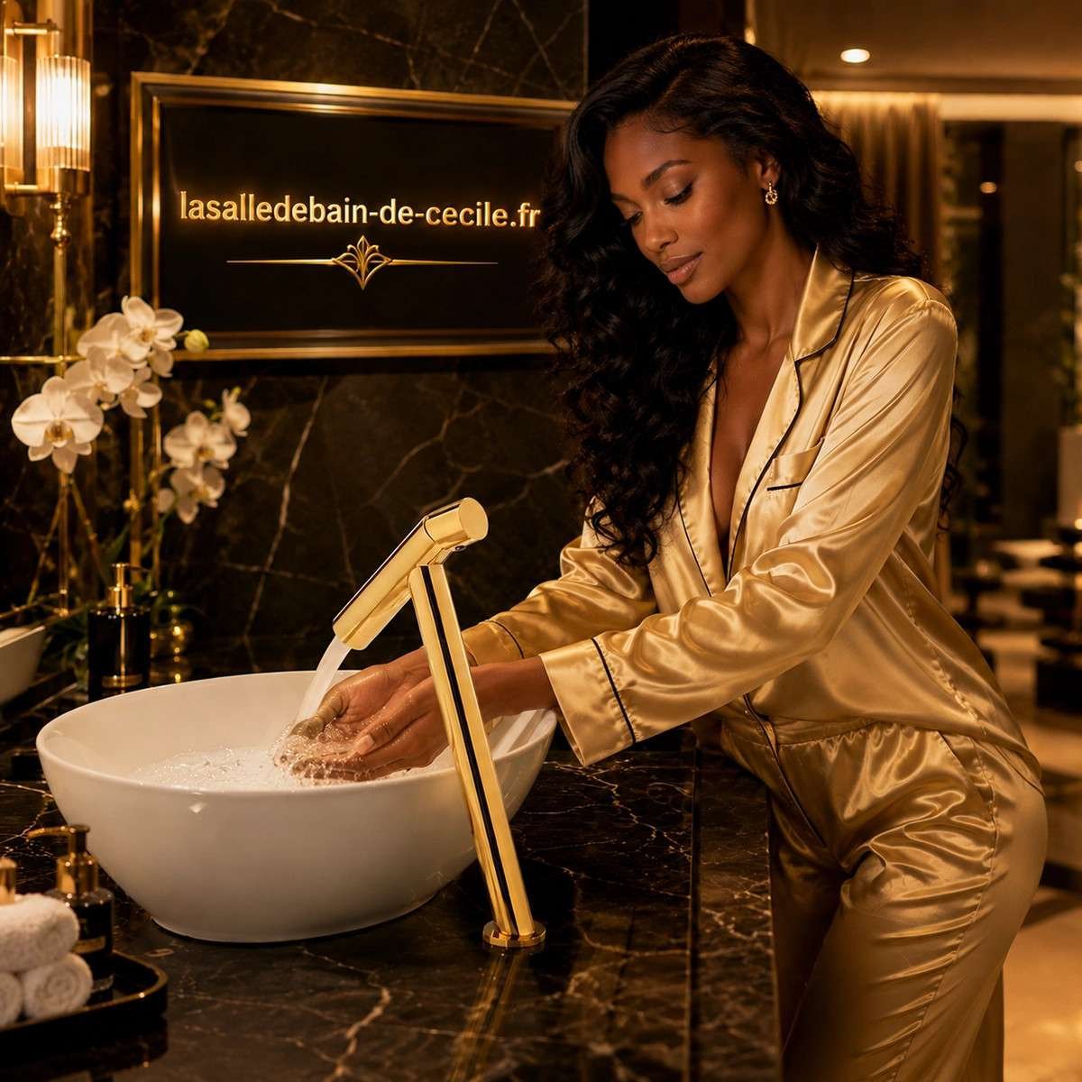 Mitigeur lavabo surélevé Cross doré | Design incliné luxe