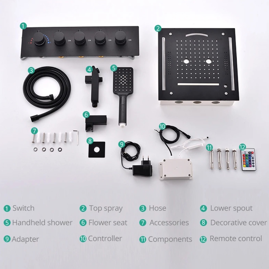 Ciel de pluie connecté led thermostatique noire , Bamako - category_name - CDP540021HM29 - shop_name