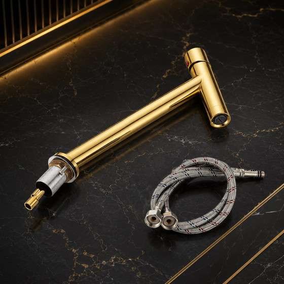 Mitigeur lavabo surélevé Cross doré | Design incliné luxe