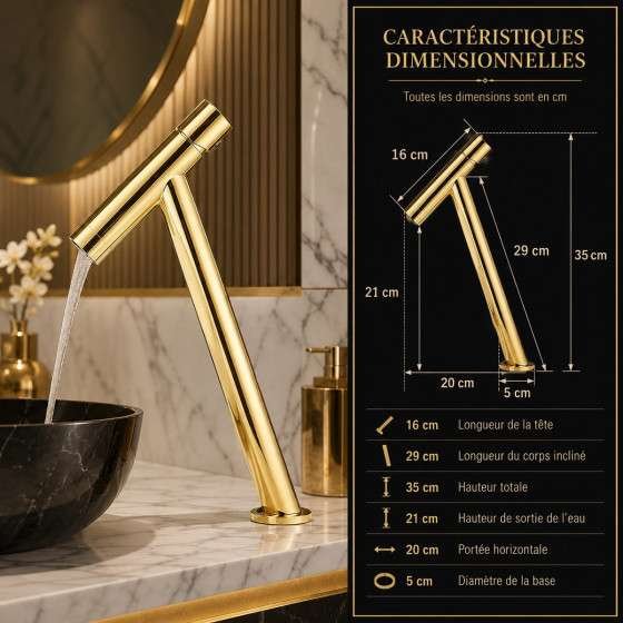 Mitigeur lavabo surélevé Cross doré | Design incliné luxe