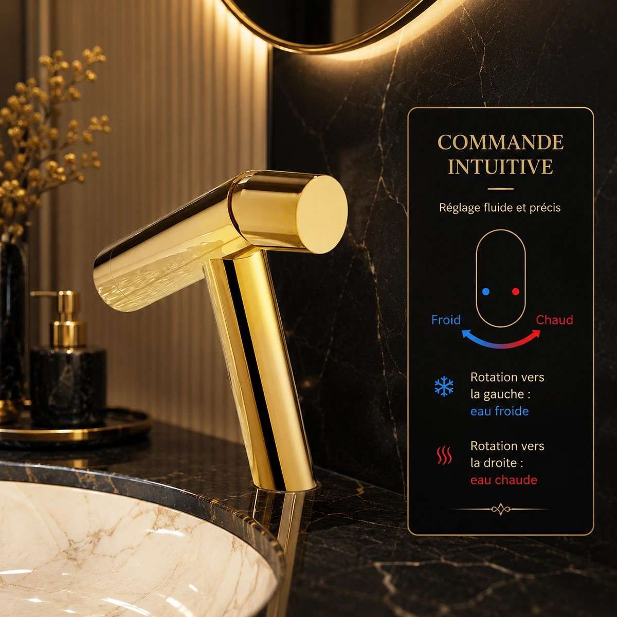 Mitigeur lavabo surélevé Cross doré | Design incliné luxe