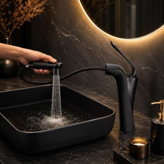 Mitigeur lavabo noir Spanish | Douchette extractible
