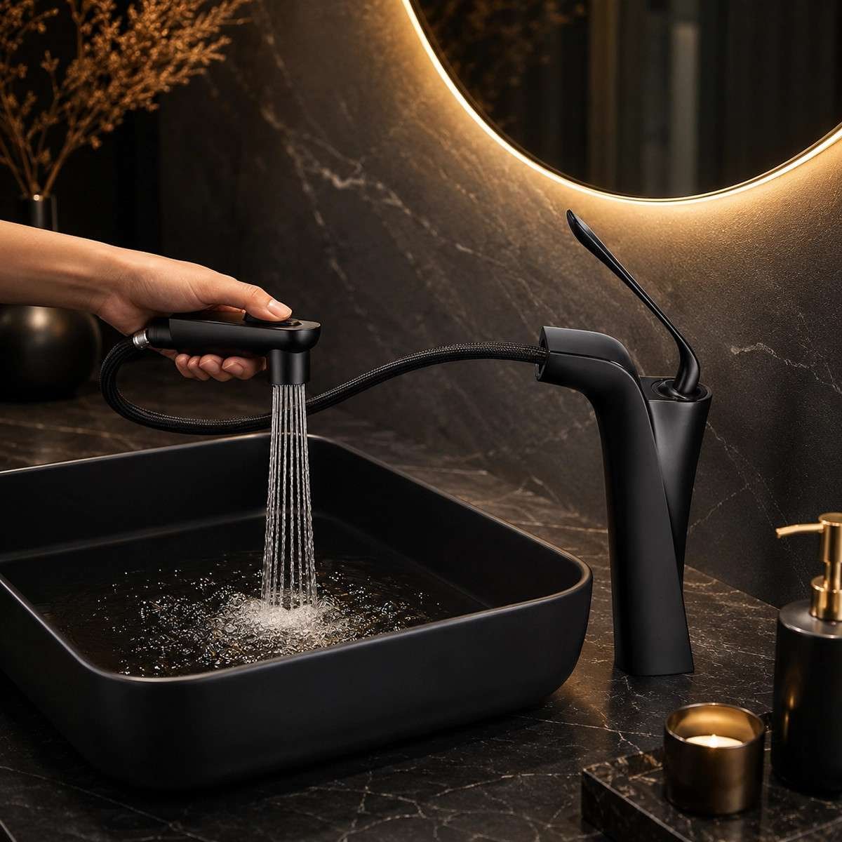 Mitigeur lavabo noir Spanish | Douchette extractible