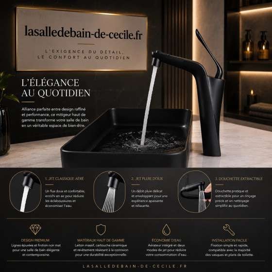 Mitigeur lavabo noir Spanish | Douchette extractible