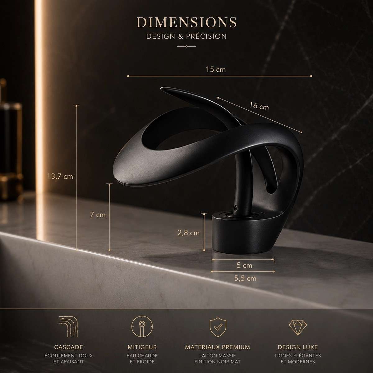 Mitigeur lavabo noir Lands | Design moderne et élégant