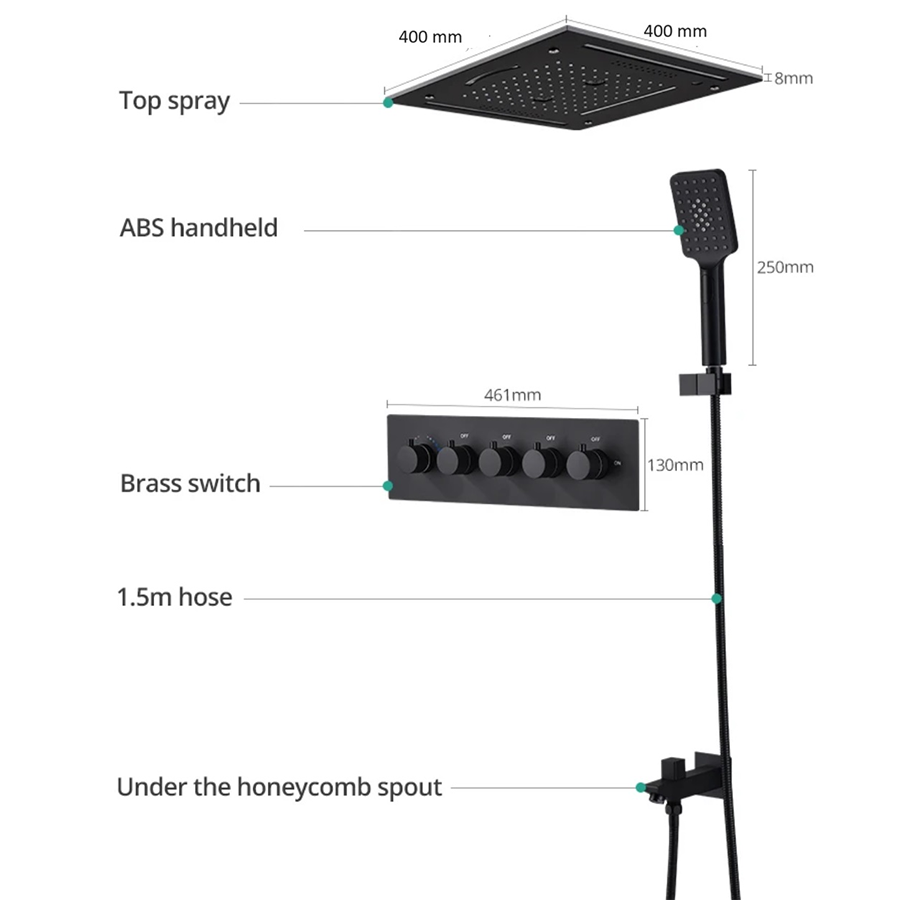 Ciel de pluie connecté led thermostatique noire , Bamako - category_name - CDP540021HM29 - shop_name